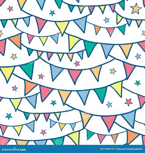 Colorful Doodle Bunting Flags Seamless Pattern Stock Vector