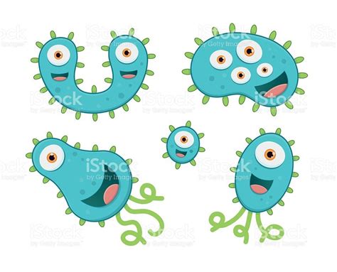 A Set Of Cute Green Germs Bacteria Isolated On A White Background
