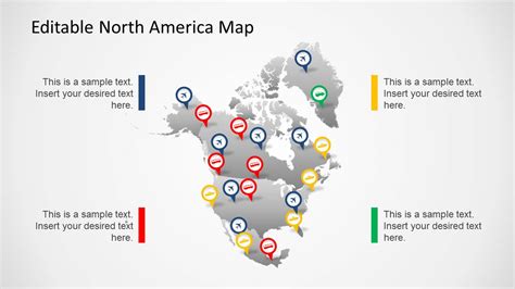 Map Template Of North America For Powerpoint With Pin Points Slidemodel
