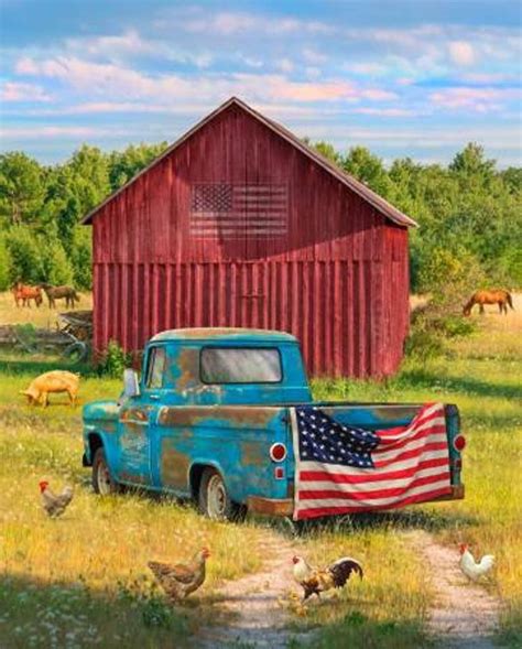 Gone Summer Blue Truck On Farm With Flag By Four Seasons For David