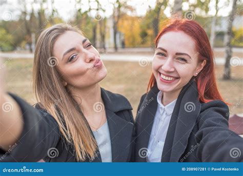 Two Beautiful And Cute Girlfriends Take A Selfie Stock Image Image Of Love Person 208907281
