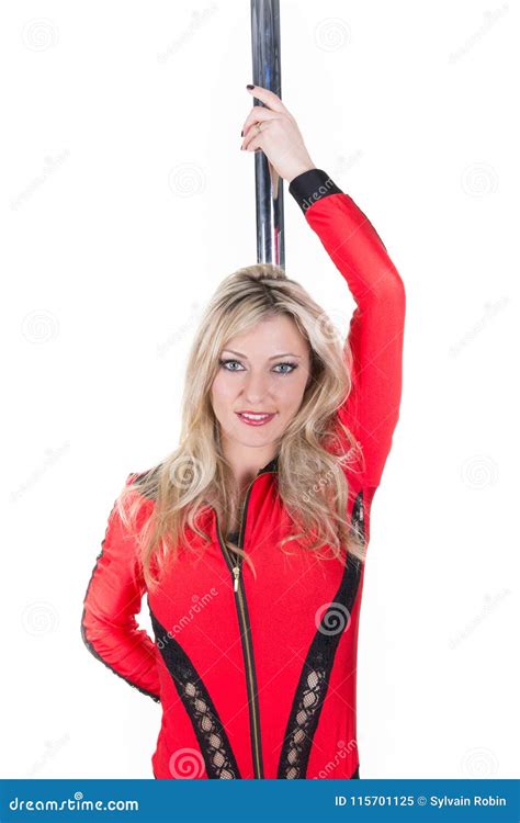 Slim Pole Dance Woman In Red Sport Clothes Stock Image Image Of