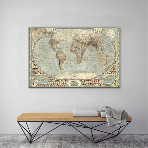 Custom Vintage Push Pin World Map Canvas Wall Decoration Art Australia