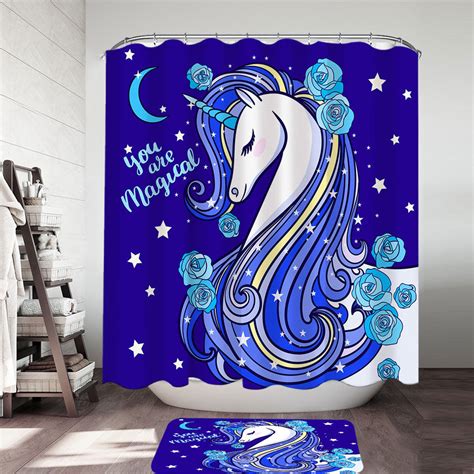 Blue Magical Unicorn Shower Curtain Shower Of Curtains