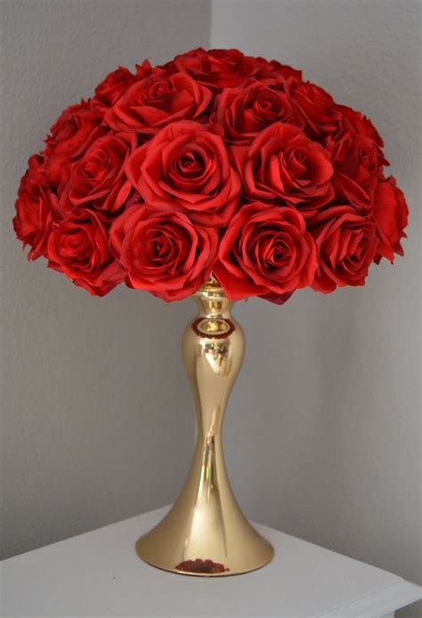Red Rose Arrangement With Premium Real Touch Silk Roses Red Etsy
