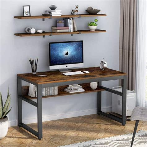 Tribesigns Industrial Computer Desk With 2 Floating Shelves 47 Inch
