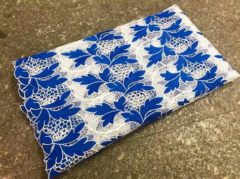 high quality african chemical lace fabric water soluble blue white nigerian guipure wedding