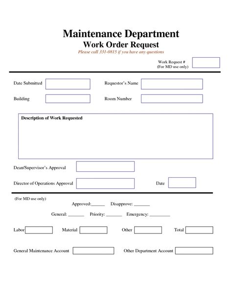 Generic Work Order Form Printable Repair Orders Template Charlotte