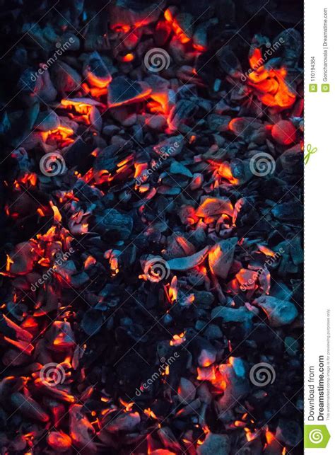 Bright Hot Coals And Burning Woods In Bbq Grill Pit Glowing And