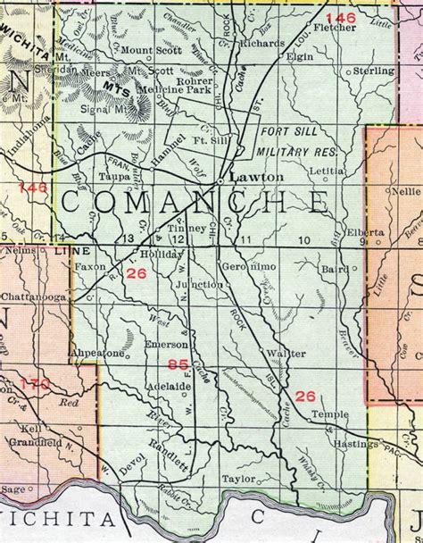 Comanche County Oklahoma 1911 Map Rand Mcnally Lawton