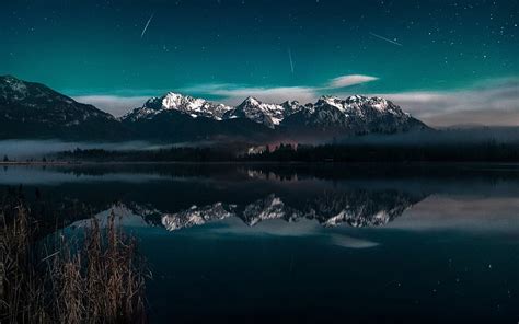 1080p Free Download Night Mountains Lake Shooting Stars Mountain