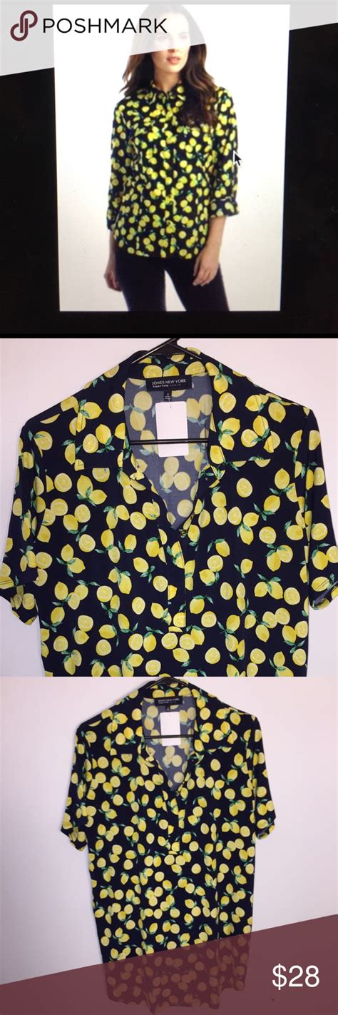 Jones New York Lemon Print Blouse Very Cute And Adorable Jones Ny Navy