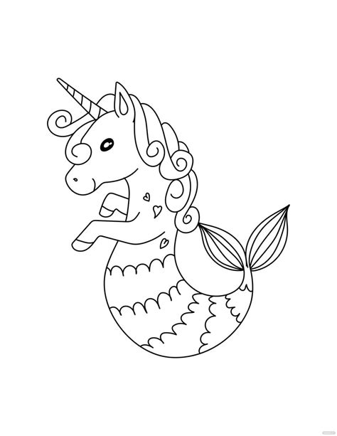 Mermaid Unicorn Coloring Page In Pdf Illustrator Svg Eps Png