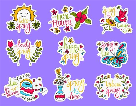Colorful Hand Drawn Spring Stickers Collection 2024610 Vector Art At