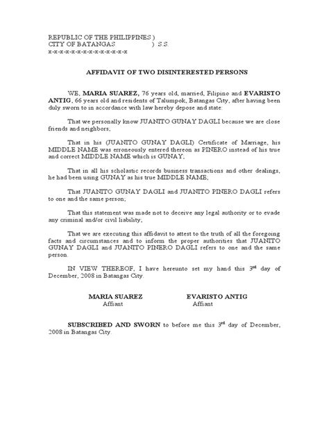 Affidavit Of 2 Disinterested Persons Philhealth Pdf