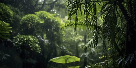 Rain Falls In A Rainforest With The Rain Drops Generative Ai 28813360