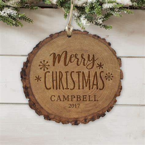 Engraved Merry Christmas Rustic Wood Ornament  GiftsForYouNow