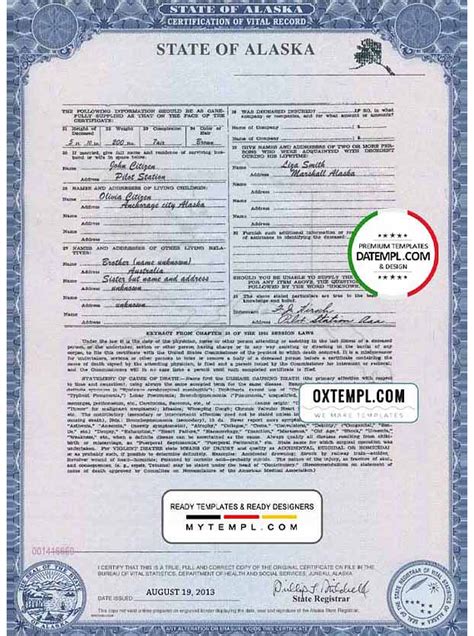 Usa Alaska State Birth Certificate Template In Psd Format