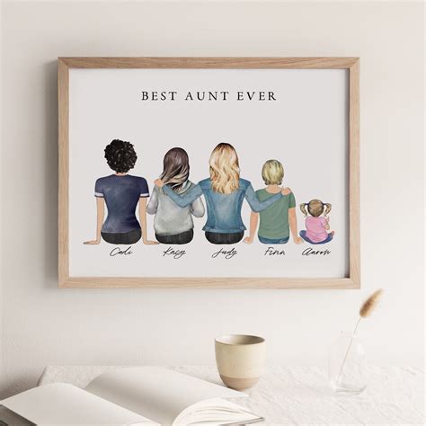 Custom Aunt Gift From Nephew Niece Mothers Day Auntie Gift Family Portrait Custom Gift For