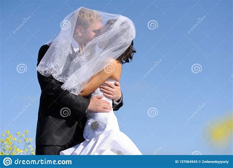 Happy Bride And Groom On Their Wedding Stock Image Image Of Gown