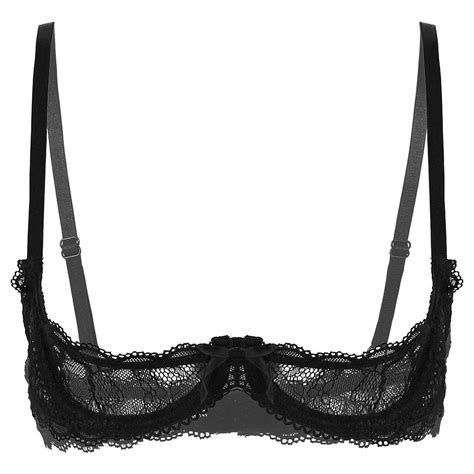 yoojoo women sexy 1 4 cup sheer lace bra push up underwired shelf bra unlined see through