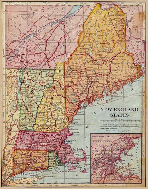 1916 Map New England Antique Maps Old Map England Map
