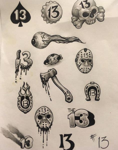 13 Cool Friday The 13th Tattoo Flash Sheets In 2023 Friday The 13th