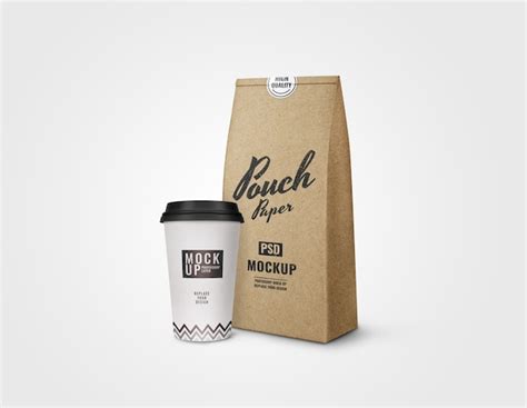 Premium Psd Black Cup And Pouch Mockup Realistic