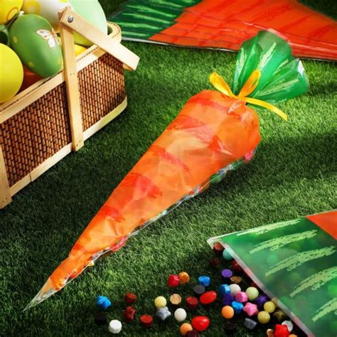 100 Pieces Cellophane Treat Bags Easter Treat Bags Carrot Cone Goody