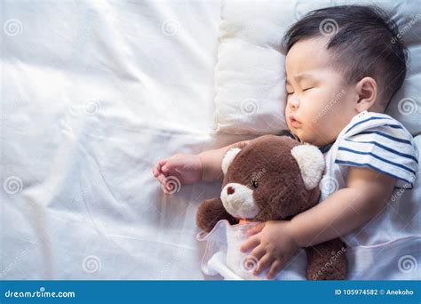 Newborn Baby Sleep With Teddy Bear Stock Photo Image Of Healthy