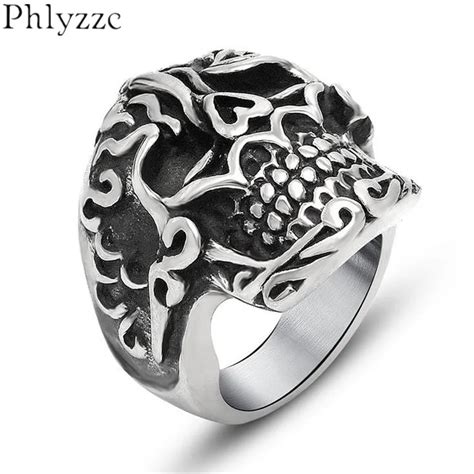 Rock N Roll Goth Carved Rings Antique Silver Tone Skull Mens Boys 316l