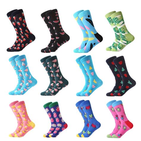 Letsbuy Colorful For Men Socks Harajuku Colorful Happy Funny Skull Egg Avocado Zebra Everyday