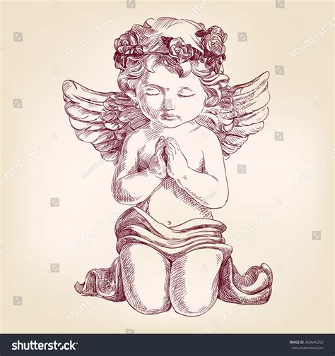 Angel Prays On His Knees Hand Stock Vector 363646253