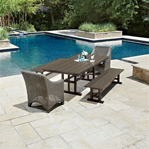 Woodard Augusta Wicker Patio Dining Set With Benches Wc Augusta Set4
