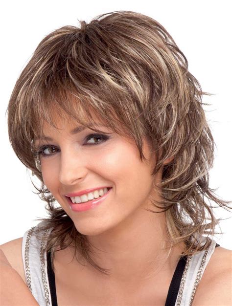 Ideal Capless Wavy Brown Synthetic Medium Length Layered Wigs