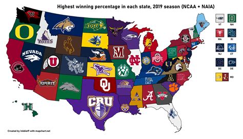 Map Each States Team With The Best Record This Season Ncaa Naia