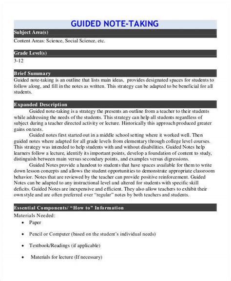 Note Taking Template Microsoft Word Doctemplates