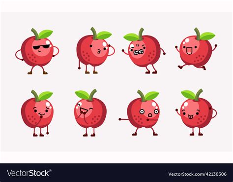 Collection Of Cute Apple Character Mascot Vector Image