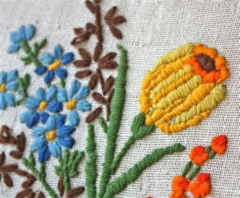 Stunning Floral Crewel Embroidered Yarn Art Flowerburst Etsy Yarn
