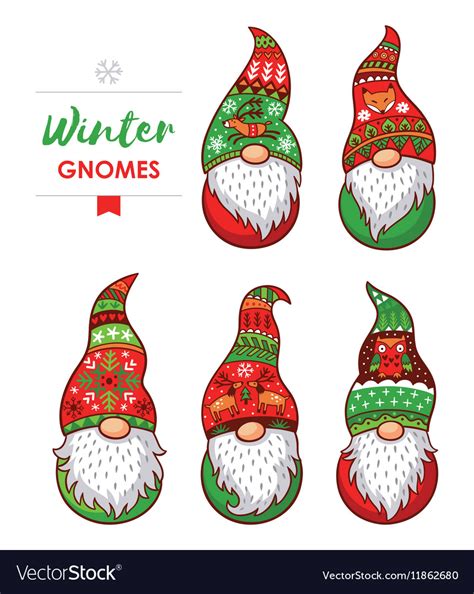 Download Set of gnomes with white beards and long red hats Vector Image