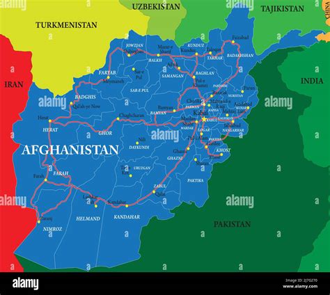 Highly Detailed Vector Map Of Afghanistan With Main Regions Citiesand