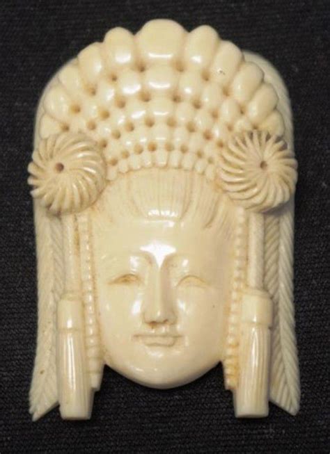 Carved Chinese Ivory Buddha Head With Symbolic Headdress Ivory Oriental