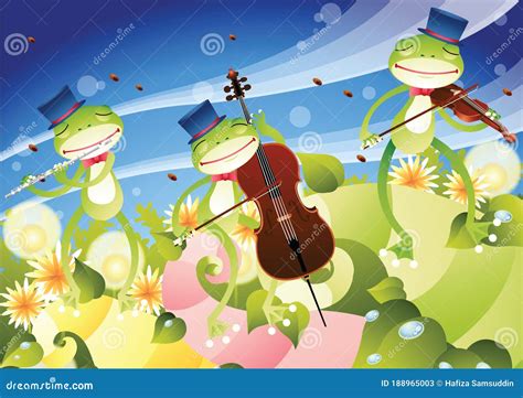 Frogs Playing Musical Instruments Vector Illustration Decorative