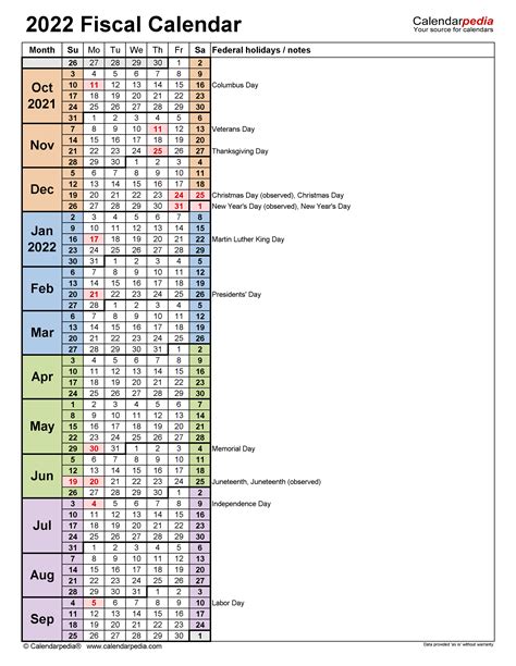 Fiscal Calendars 2022 Free Printable Pdf Templates