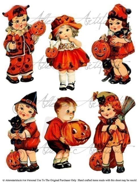 Printable Vintage Halloween Clip Art Trick Or Treaters Retro Etsy
