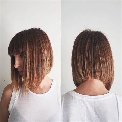 Ginger A Line Bob With Full Blunt Bangs And Highlights