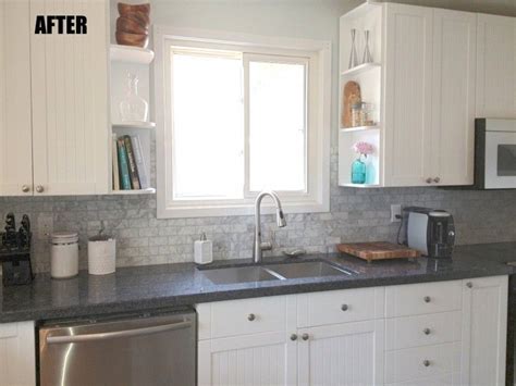 Another great option would be to install white cabinets because white would allow the colors in the granite to truly show. dark Grey Granite Countertop connected by grey tile ...