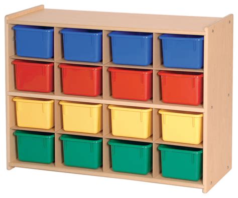Steffywood Kids Playroom Toy Bin Organizer 16 Tray Cubby Storage Unit