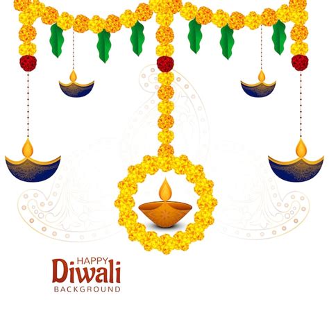 Free Vector Happy Diwali Hanging Diya Traditional Indian Festival