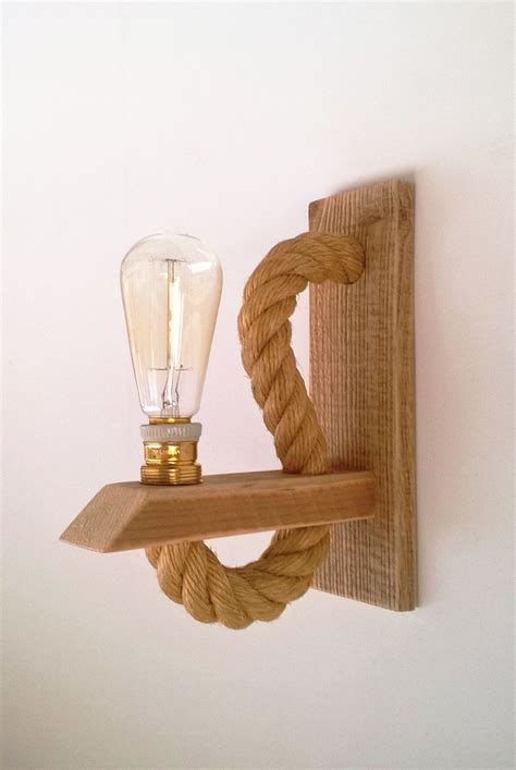 Reclaimed Wood Sconce With Rope Rope Wall Lamp Lighting Etsy Wood